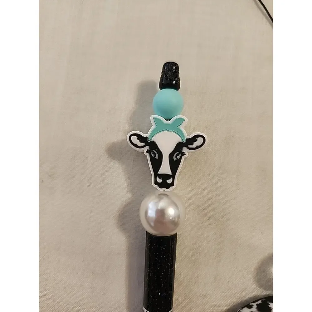 Car Charm For Rear View & Bed Pen Combo Cow Print Black & White Blue